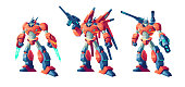 Transformer battle robots cartoon vector set
