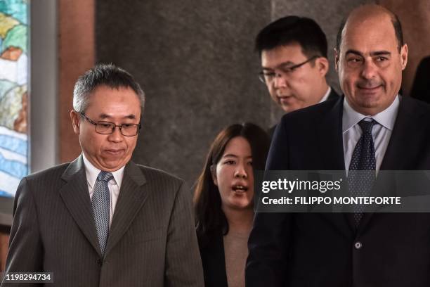 President of Lazio region, and head of Italy's Democratic Party , Nicola Zingaretti meets with China's ambassador to Italy, Li Junhua on February 3,...