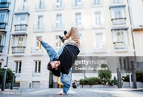 Guy Jumping While Rapping Hip Hop Dancer Man Jumping In The City Of Madrid Spain High-Res Stock ...