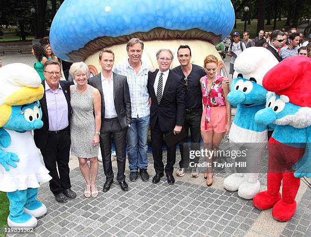 Smurfette, a guest, Veronique Culliford , Neil Patrick Harris, director Raja Gosnell, NYC & Co CEO George Fertitta, Hank Azaria, Jayma Mays, and...