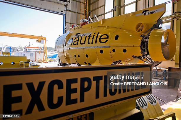 French Research Institute for Exploration of the Sea Nautile, a manned submarine designed for observing ocean floors, is pictured prior to boarding...