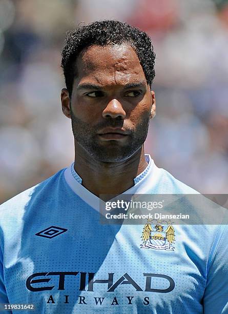 Joleon Lescott of Manchester City against Los Angeles Galaxy during the Herbalife World Football Challenge 2011 friendly soccer match at the Home...