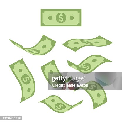 Falling American USD Dollar Bills in verschiedenen Positionen isoliert auf weißem Hintergrund Falling American USD Dollar Bills in verschiedenen Positionen isoliert auf weißem Hintergrund