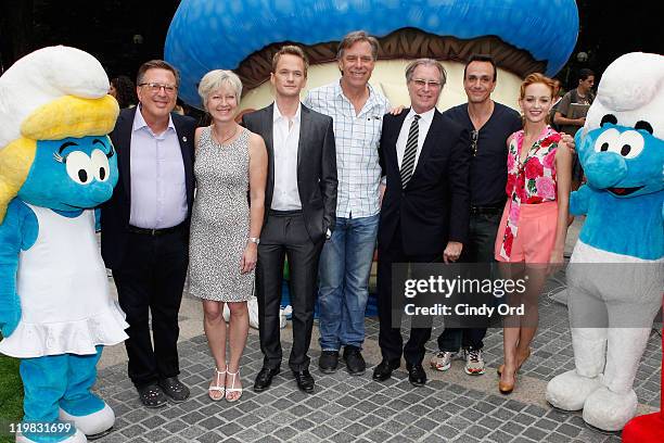 Jordan Kerner, Veronique Culliford, Neil Patrick Harris, Raja Gosnell, George Fertitta, Hank Azaria, and Jayma Mays attends the New York Smurf Week...