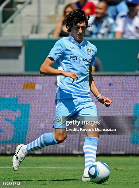 Stefan Savic of Manchester City against Los Angeles Galaxy during the Herbalife World Football Challenge 2011 at the Home Depot Center on July 24,...