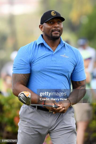 Former NFL player Ray Lewis takes part in the pro-am prior to the Sony Open in Hawaii at the Waialae Country Club on January 08, 2020 in Honolulu,...
