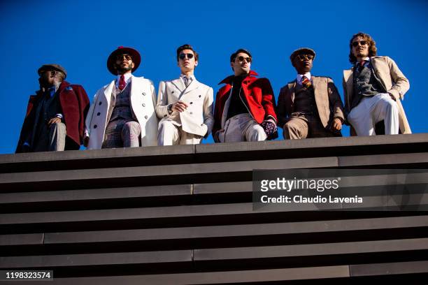 Groups of gentlemans, are seen at Fortezza Da Basso on January 08, 2020 in Florence, Italy.