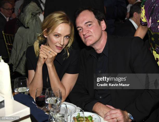 Uma Thurman and Quentin Tarantino attend The National Board of Review Annual Awards Gala at Cipriani 42nd Street on January 08, 2020 in New York City.