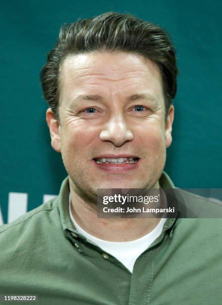 Chef Jamie Oliver poses for photos during a book signing event for his new book "Ultimate Veg" at Barnes & Noble Union Square on January 08, 2020 in...