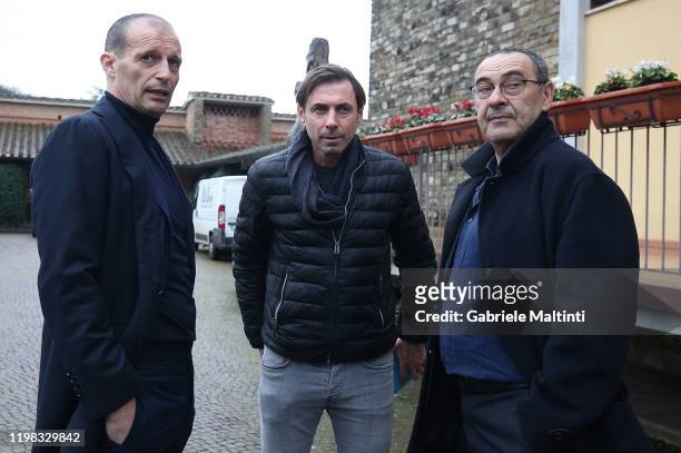 Massimiliano Allegri, Carmine Gautieri manager of Triestina Calcio and Maurizio Sarri manager of Juventus during the "Panchina D'Oro Prize" award at...