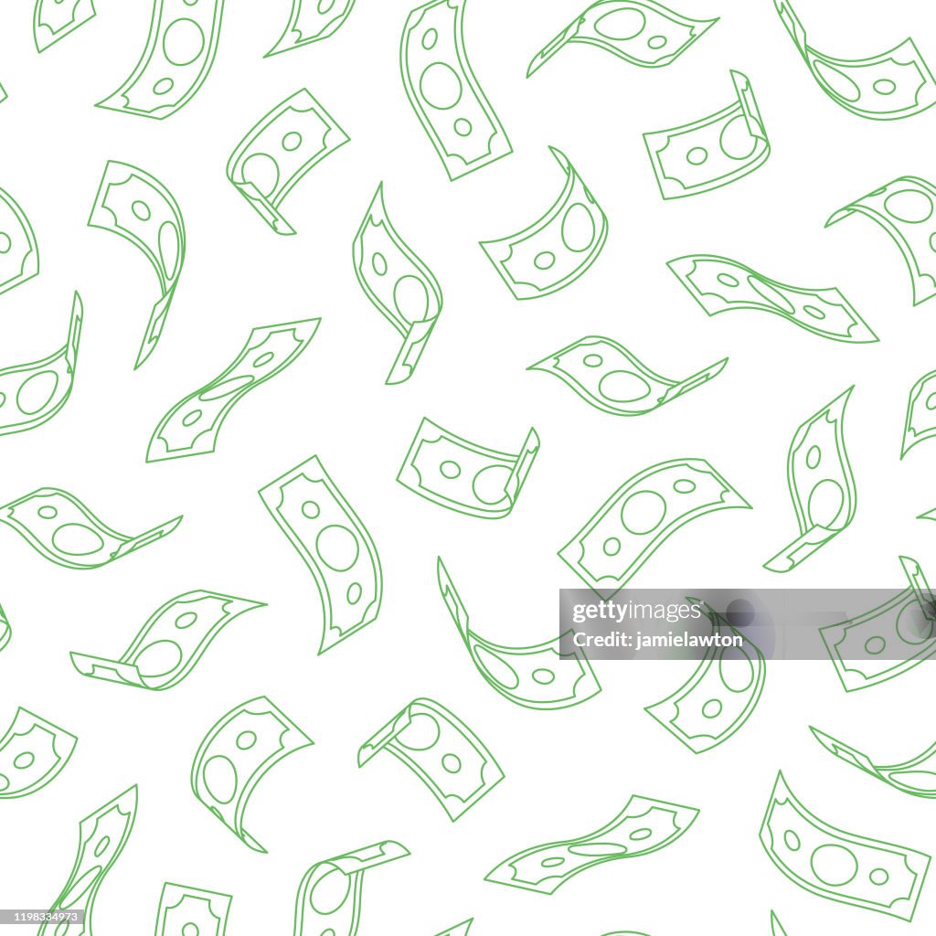 Queda american dollar bills seamless pattern on white background