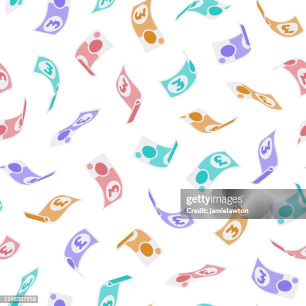 falling british pound notes seamless pattern on white background - british pound note stock illustrations