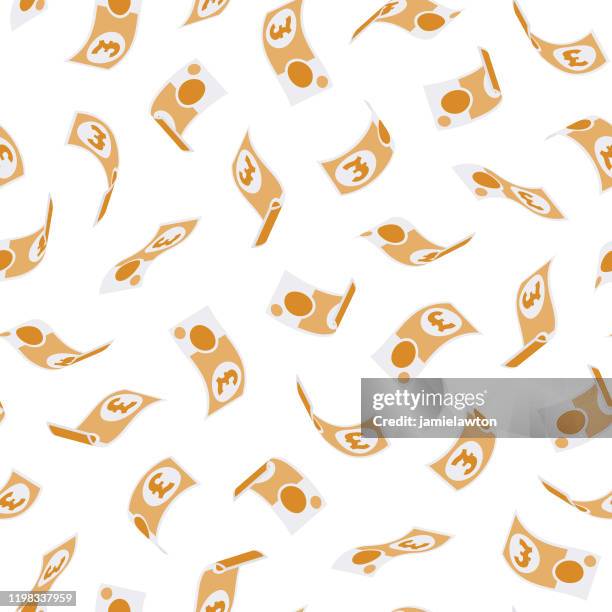 falling british ten pound notes seamless pattern on white background - raining pounds stock illustrations