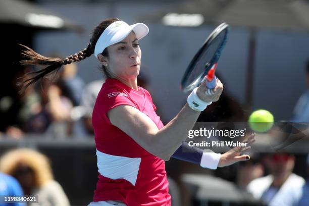 Christina McHale of the USA plays a forehand in her match against Serena Williams of the USA during day four of the 2020 Women's ASB Classic at ASB...