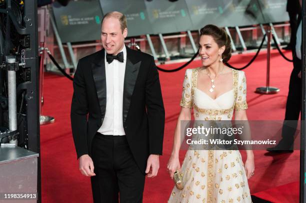 Prince William and Catherine Duchess of Cambridge attend the EE British Academy Film Awards ceremony at the Royal Albert Hall on 02 February, 2020 in...