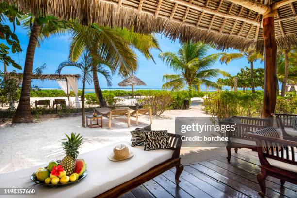 hermosa terraza con vistas al mar - zanzibar fotografías e imágenes de stock