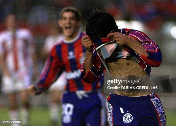 San Lorenzo player Walter Erviti , celebrates his team's second goal against Union, 10 June 2001, in Buenos Aires, Argentina, where San Lorenzo...