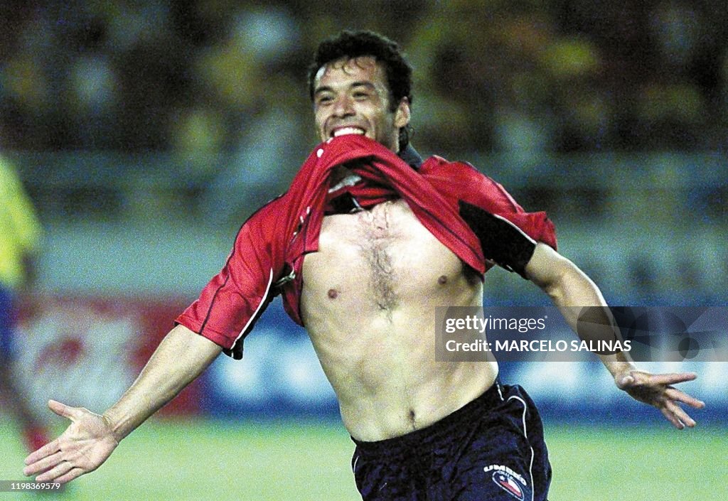 Marcelo Corrales of Chile celebrates the third goal of his team... News