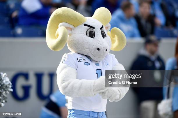 The North Carolina Tar Heels mascot performs during the game against the Temple Owls in the Military Bowl Presented by Northrop Grumman at...