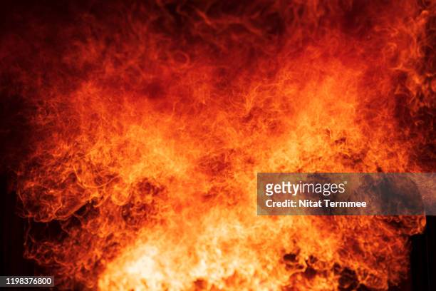 close-up of blaze fire flame at night. - exploderen stockfoto's en -beelden