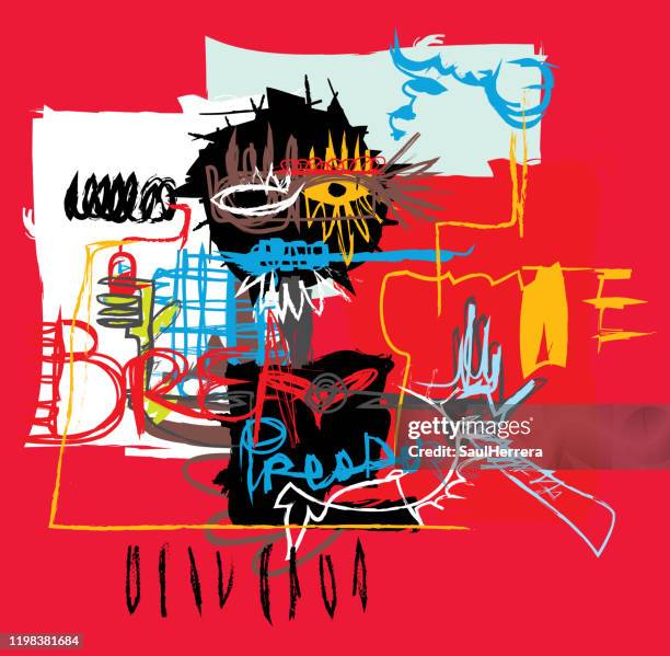 abstract art in primitive neo-expressionism style - modern art stock illustrations