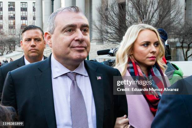 Lev Parnas arrives to federal court with his wife Svetlana Parnas for a hearing on February 3, 2020 in New York City. Parnas has plead not-guilty...