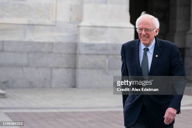 Democratic Presidential candidate Sen. Bernie Sanders departs the U.S. Capitol following closing arguments in the Senate impeachment trial of U.S....
