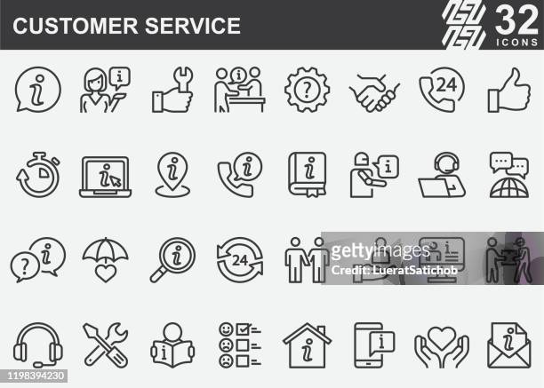 stockillustraties, clipart, cartoons en iconen met lijn pictogrammen voor klanten service - assistance