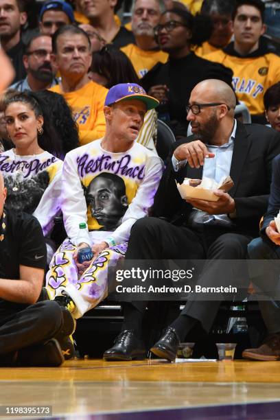 Musician, Flea and former NBA Coach, David Fizdale attend a game between the Portland Trail Blazers and the Los Angeles Lakers on January 31, 2020 at...