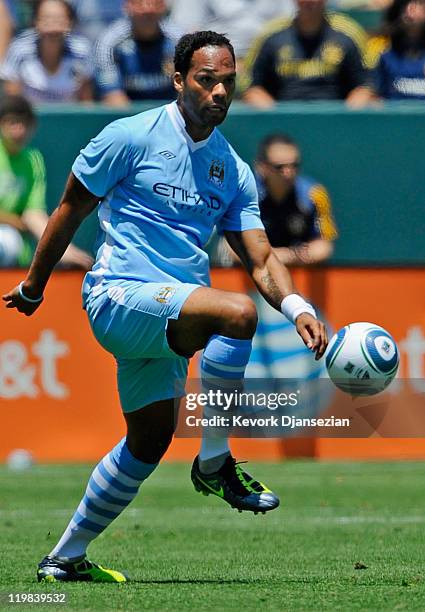 Joleon Lescott of Manchester City against Los Angeles Galaxy during the Herbalife World Football Challenge 2011 friendly soccer match at the Home...