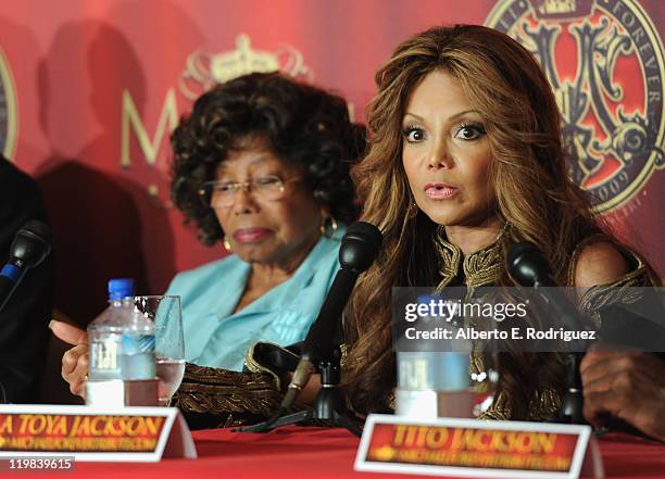 Musician La Toya Jackson attends a live press conference announcing Global Live Evennts' International Historical Trubute Concert honoring the late...