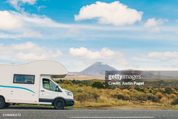 campervan parked up near mount ngauruhoe - summer camping new zealand stock pictures, royalty-free photos & images