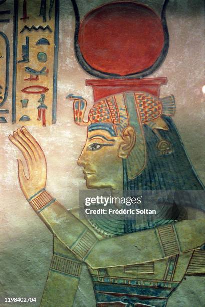 Mortuary Temple of Rameses III. Mural painting inside the tomb of Pharaoh Ramsses III in the Valley of the Kings in Luxor on November 15, 2010 in...