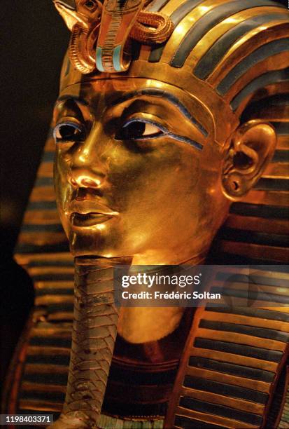 Mask of Tutankhamun's mummy at the Museum of Egyptian Antiquities in Cairo, Egypt.