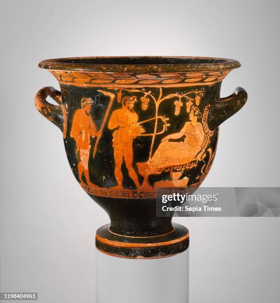 Terracotta bell-krater , Classical, late 5th century B.C.-early 4th century B.C. Greek, Attic, Terracotta; red-figure, Height: 13 3/4in. , Diam.: 14...