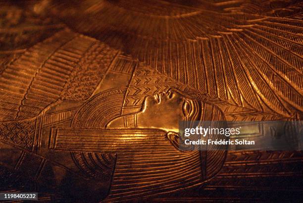 Mask of Tutankhamun's mummy at the Museum of Egyptian Antiquities in Cairo, Egypt.