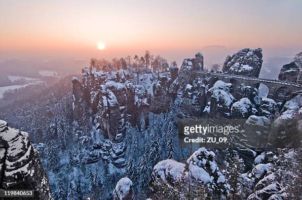 the bastei in winter - saxony stock pictures, royalty-free photos & images