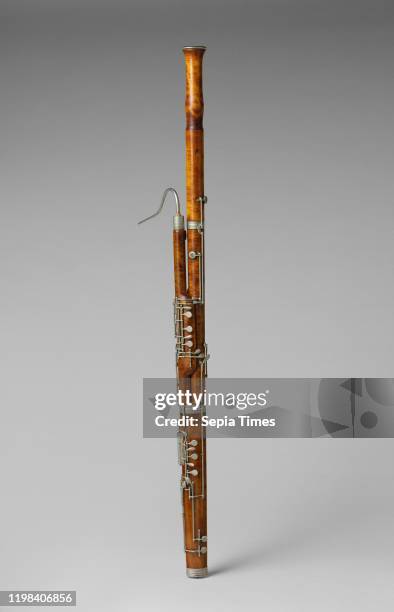Bassoon Naples, Italy, Italian, Maple, nickel-silver, Overall height: 51 3/4 in. ; External dimensions of box: 10.8 x 21.2 x 55.5 cm , Aerophone-Reed...