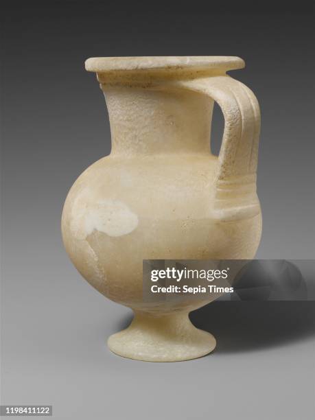 Alabaster one-handled jug, Late Bronze Age, ca. 1600-1050 B.C. Cypriot, Calcite , H. 6 1/16 in. , Miscellaneous-Stone Vases, The jug has a globular...