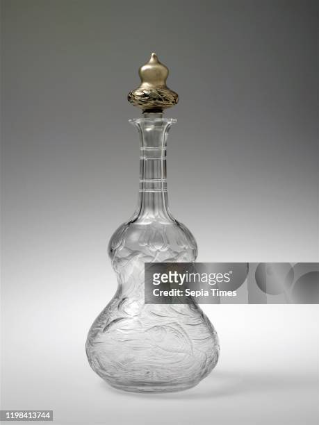 Decanter, 1904-7, Made in Corning, New York, United States, American, Blown, cut, and engraved glass; silver, H. 11 1/2 in. ; Diam. 4 1/2 in. ,...
