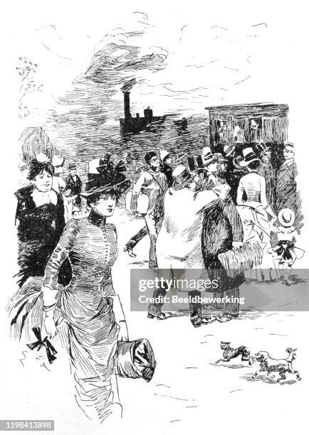 busy railway station platform - crowded train platform stock illustrations