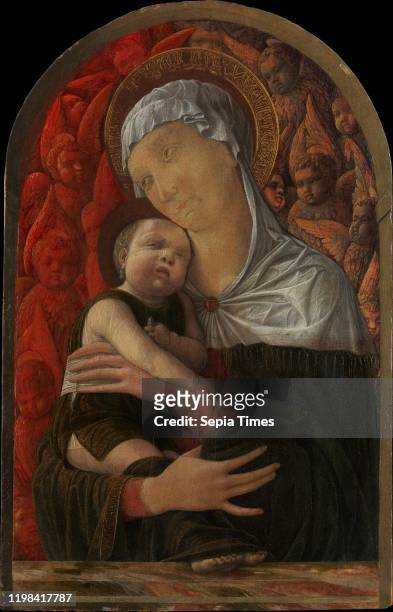 Madonna and Child with Seraphim and Cherubim, ca. 1460, Tempera and gold on wood, Arched top, 17 3/8 x 11 1/4 in. , Paintings, Andrea Mantegna , The...