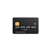 Black credit card template with realistic silver bank number and cardholder name