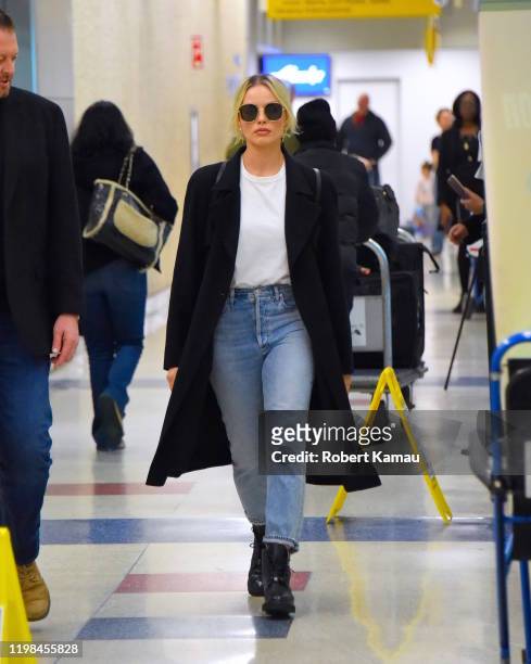 Margot Robbie seen at JFK Airport on February 3, 2020 in New York City.