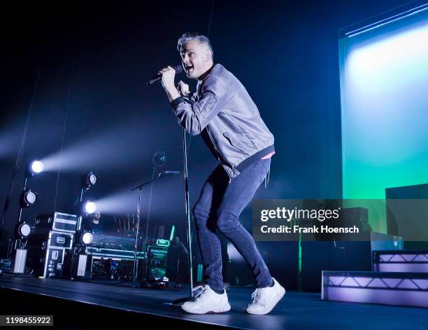 Singer Tom Chaplin of the British band Keane performs live on stage during a concert at the Verti Music Hall on February 3, 2020 in Berlin, Germany.
