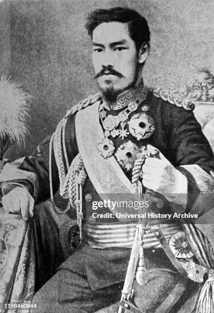 Emperor Meiji , Emperor of Japan, reigning from 3 February 1867 until his death on 30 July 1912. He presided over the Meiji period, a time of rapid...