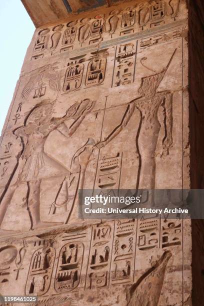 Hypostyle Hall at the Temple of Rameses IIII at Medinet Habu, Egypt. The Mortuary Temple of Ramesses III at Medinet Habu was an important New Kingdom...