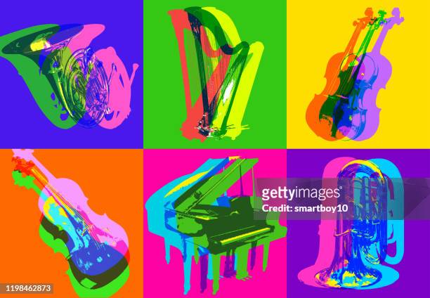 classical musical instrument icons - bass instrument stock illustrations