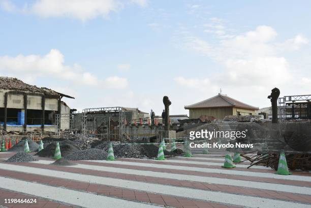 Shuri Castle in Naha, Okinawa Prefecture, southern Japan, is opened to the media on Feb. 4, 2020. The main buildings at the World Heritage site were...