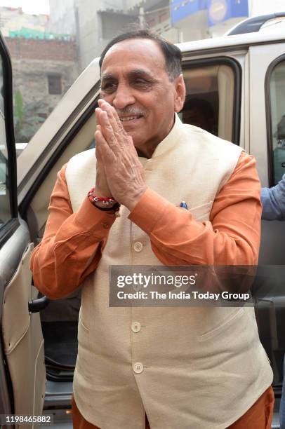 Chief Minister of Gujarat, Vijay Rupani during a election campaign in New Delhi.